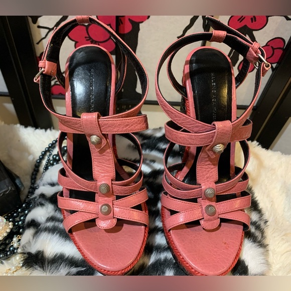 Balenciaga Arena pink bonbon leather cutout/jute wedges 👀EUC retail $745.00 - Picture 1 of 11